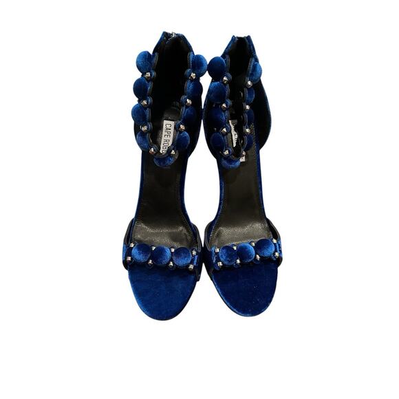 Cape Robbin Blue Velvet Pom Pom Sandals Size 8.5 - Picture 2 of 9